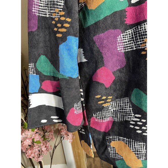 Women's Abstract Print Art Jacket Blouson Coat Button Front Retro Colorblock - Picture 9 of 11